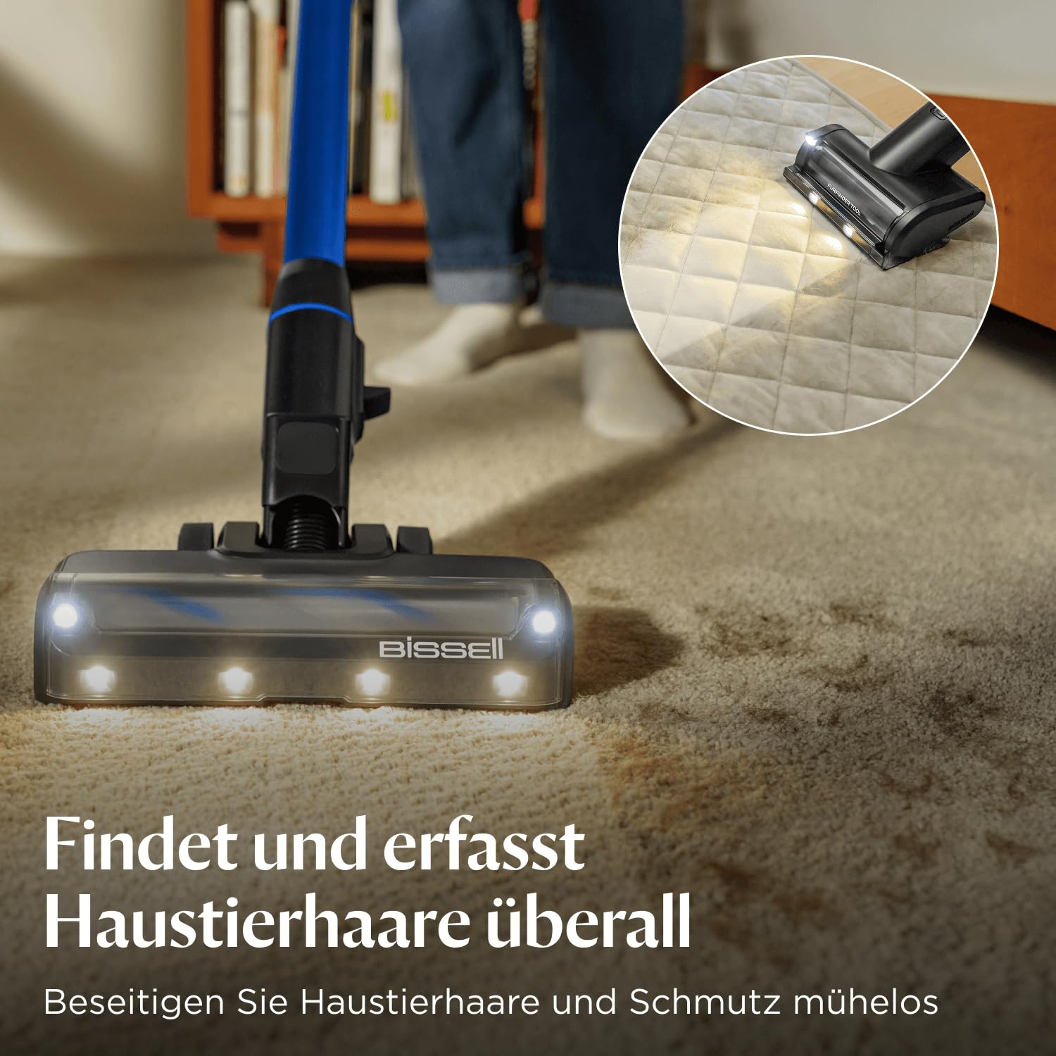 BISSELL PowerClean FurFinder Akku-Staubsauger, 200W Motor, FurFinder-Licht, Anti-Tangle Bürste, HEPA-Filter, 40 Min Laufzeit