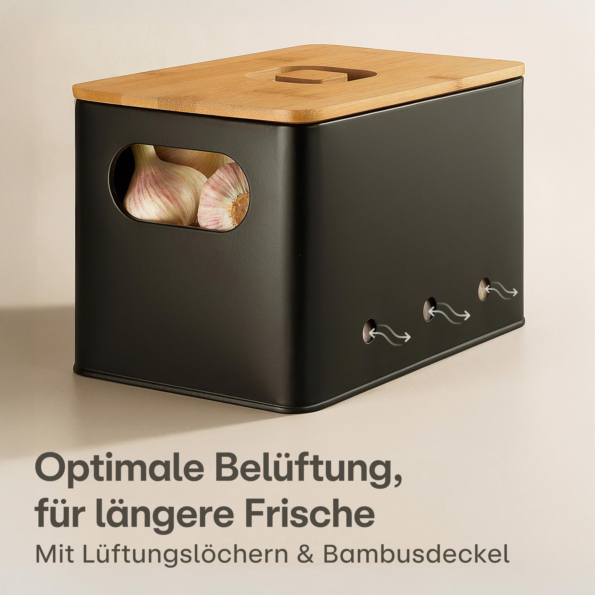 Praknu Kartoffel Aufbewahrungsbox 3er Set – Stapelbar - Mit Belüftung für längere Frische – 𝗙𝗦𝗖® Bambusdeckel – Ideal zur Aufbewahrung
