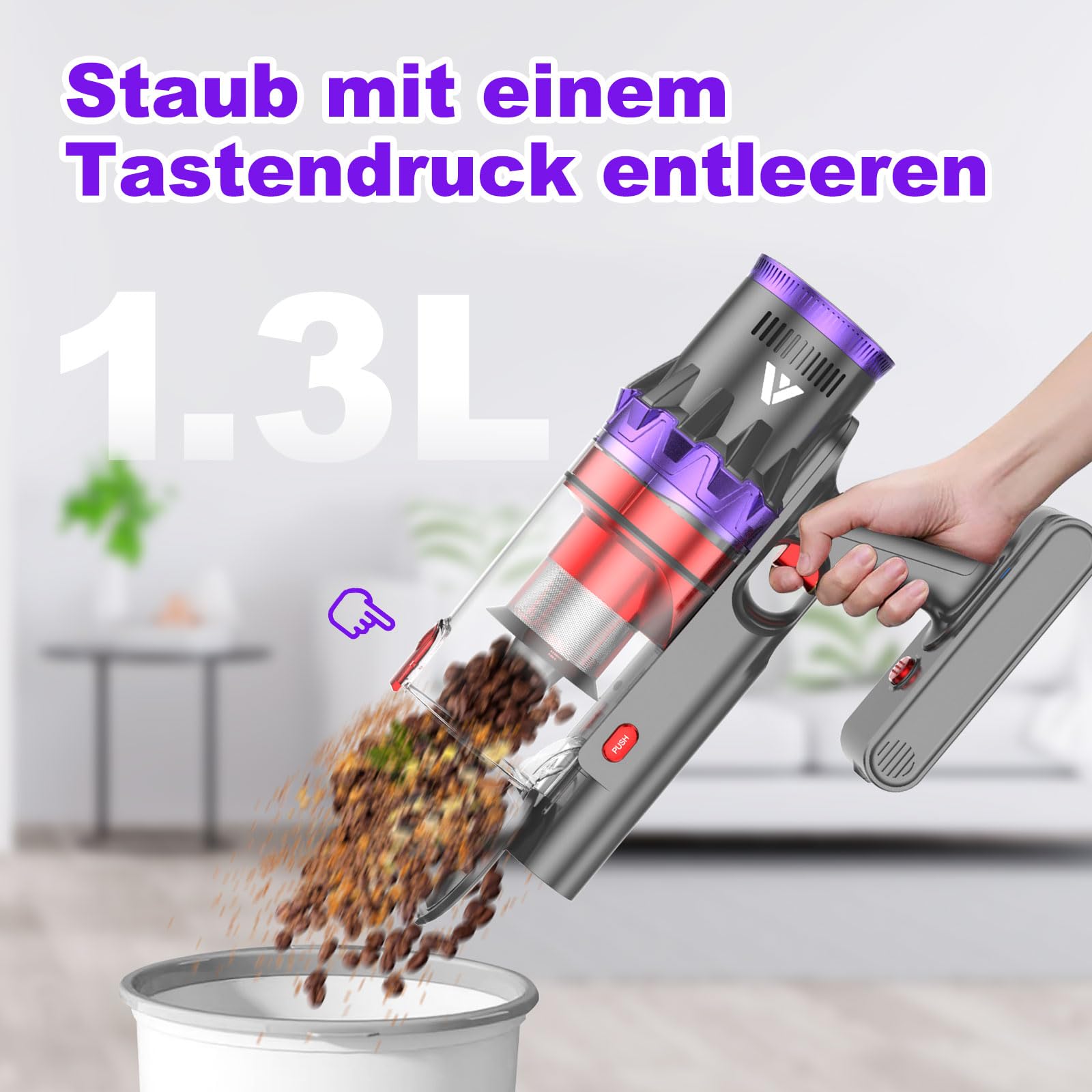Coovy SU7 Akku-Staubsauger Kabellos, 580W, 75 Min, großes Display & Automatikmodus – für Teppiche, Hartböden & Tierhaare