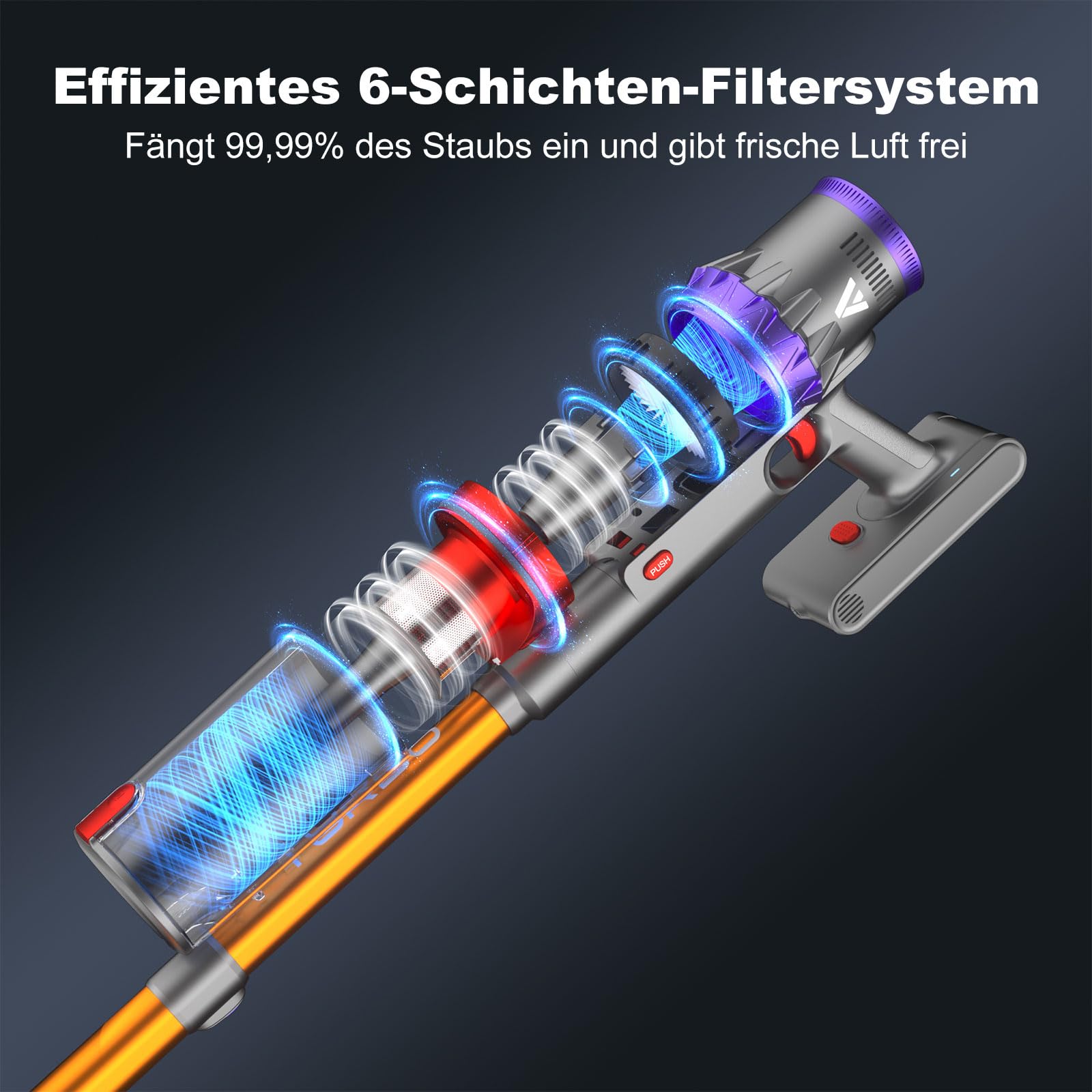 Coovy SU7 Akku-Staubsauger Kabellos, 580W, 75 Min, großes Display & Automatikmodus – für Teppiche, Hartböden & Tierhaare