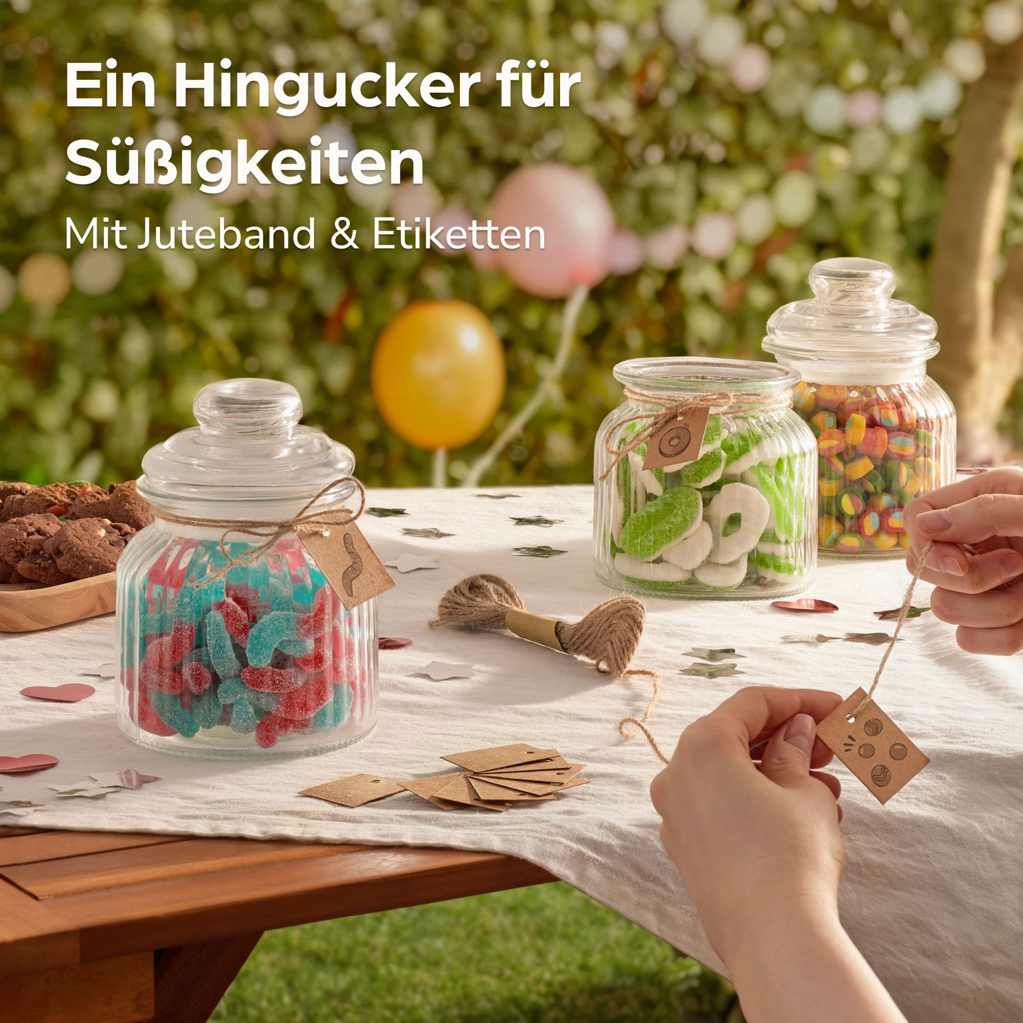 Praknu Bonbonglas mit Deckel & Etiketten - 700ml - 6 Vintage Vorratsgläser für Candy Bar, Hochzeit, Party & Küche - Spülmaschinenfest - Für Kekse