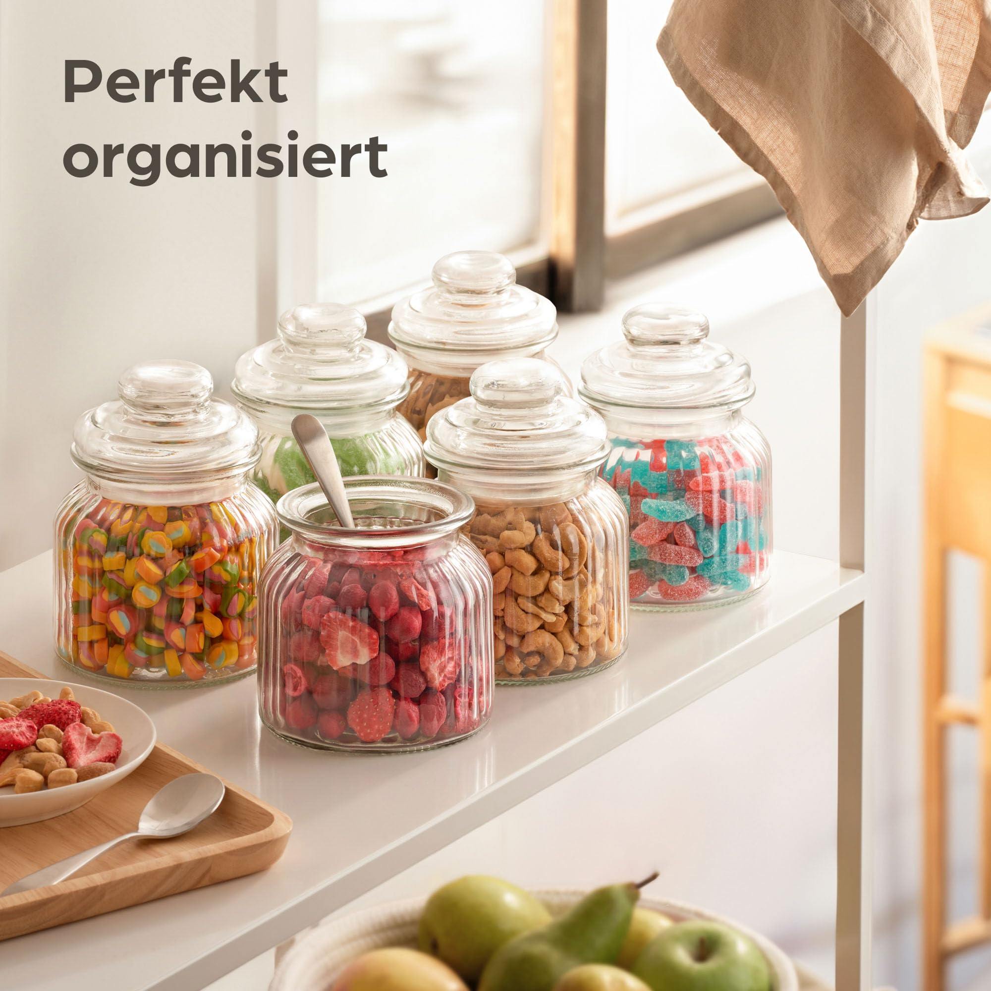 Praknu Bonbonglas mit Deckel & Etiketten - 700ml - 6 Vintage Vorratsgläser für Candy Bar, Hochzeit, Party & Küche - Spülmaschinenfest - Für Kekse