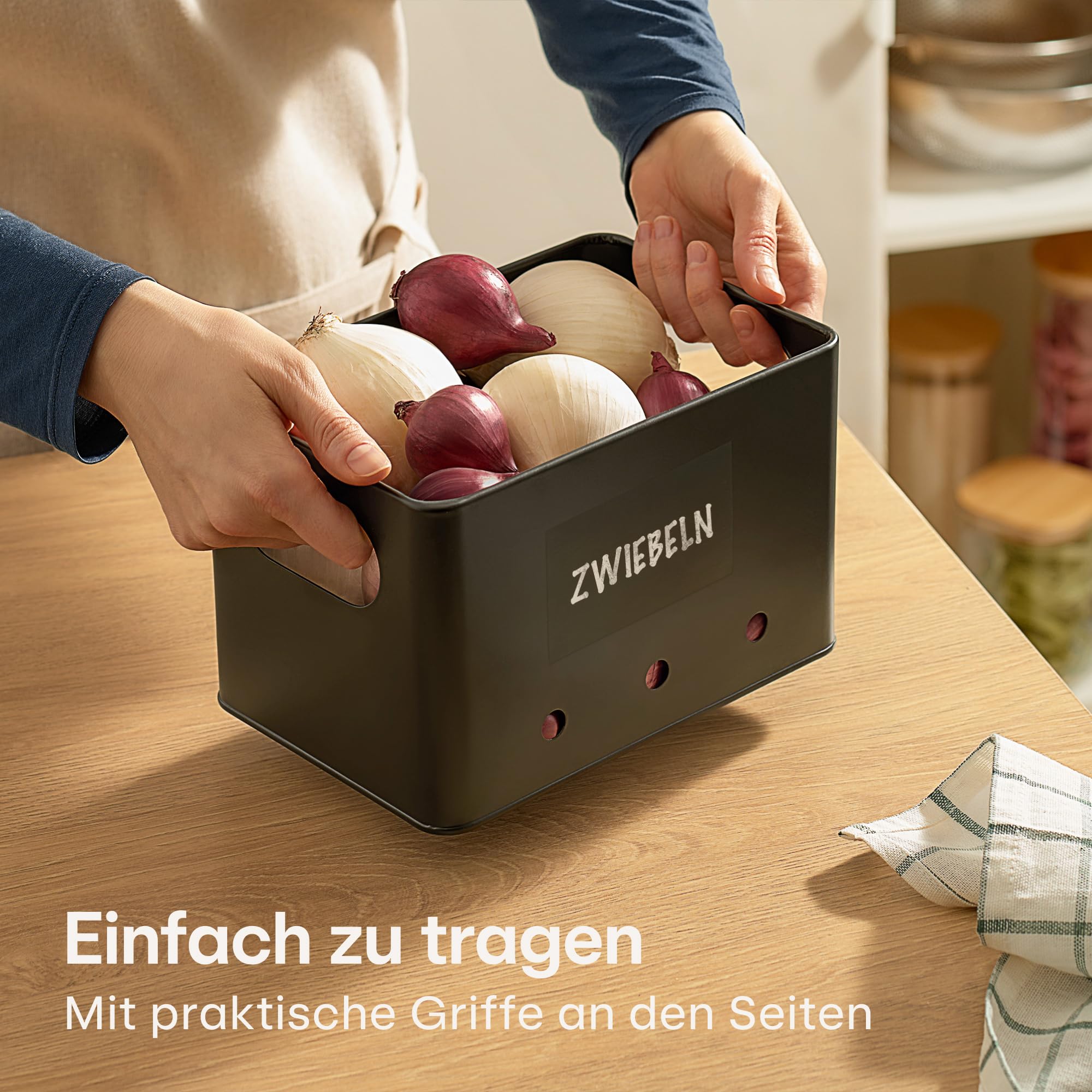 Praknu Kartoffel Aufbewahrungsbox 3er Set – Stapelbar - Mit Belüftung für längere Frische – 𝗙𝗦𝗖® Bambusdeckel – Ideal zur Aufbewahrung